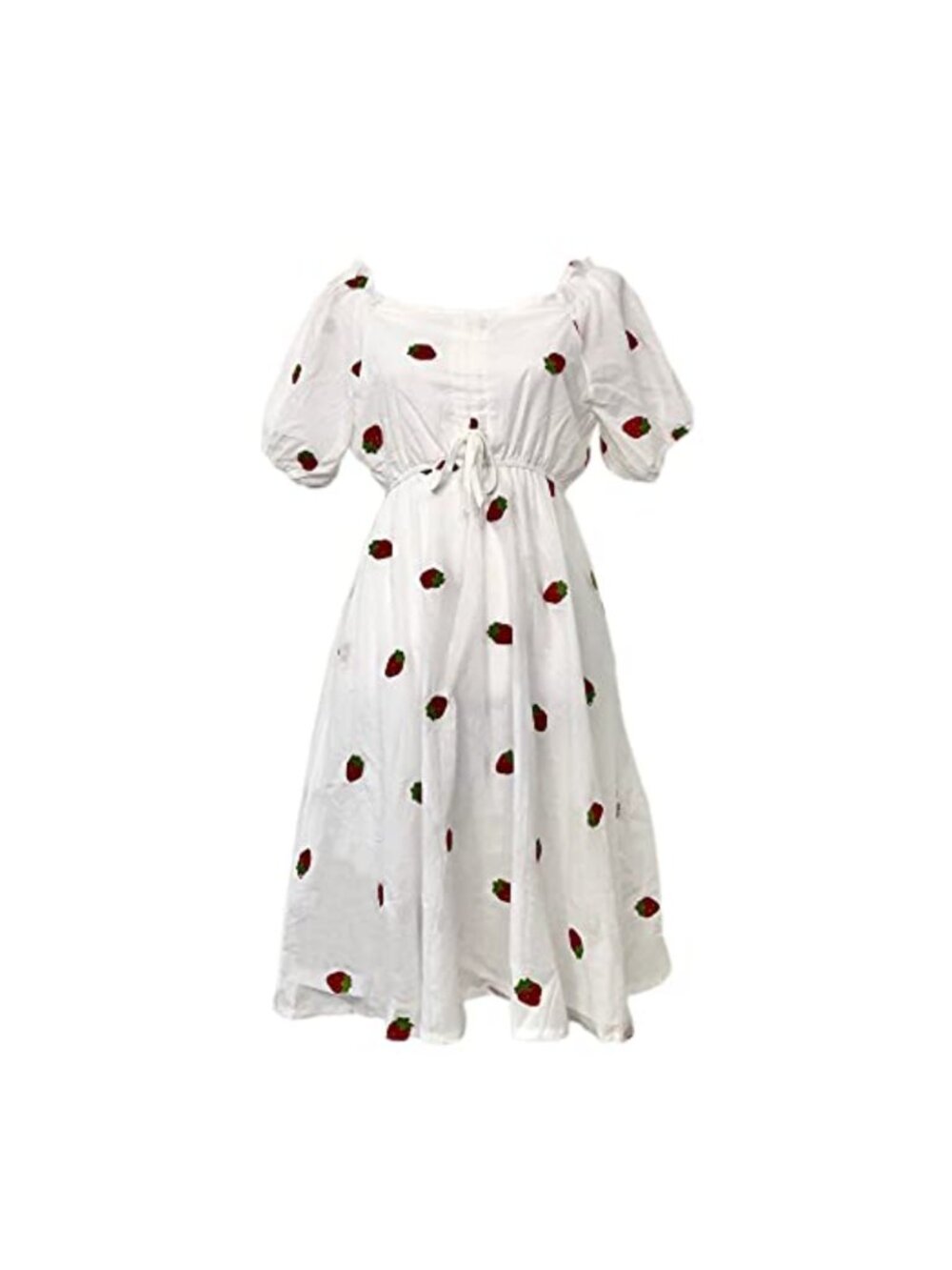 Cottagecore Strawberry Milkmaid Flare Dress Puff Sleeve
